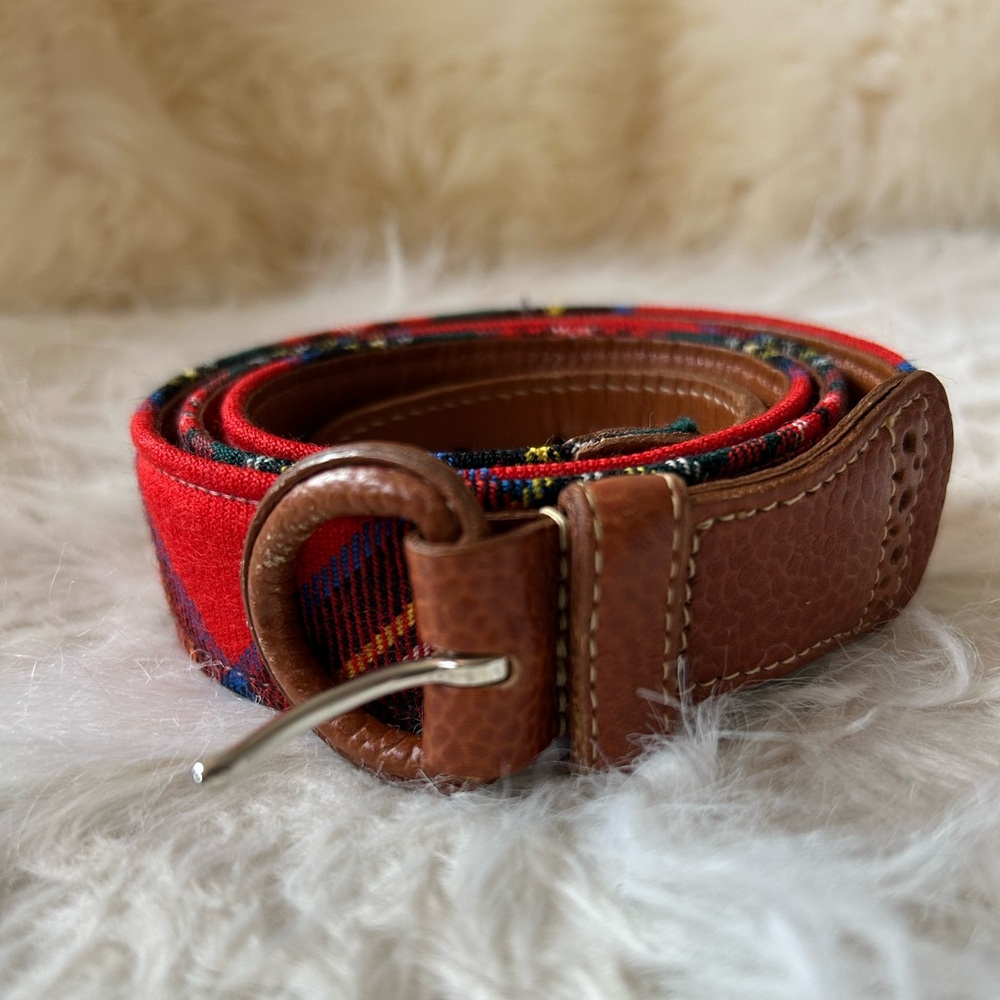 Polo by Ralph Lauren - Vintage tan leather with Stewart tartan Women's Belt
